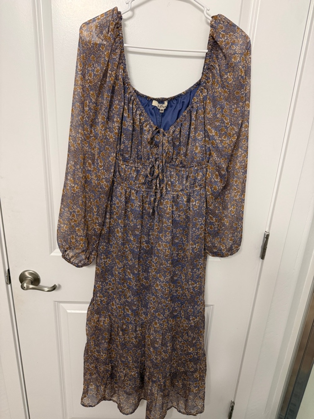 Blue Floral Maxi Dress with Ruffle Hem